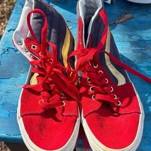 Vans High-Top Sneakers in Red, Gray, Yellow